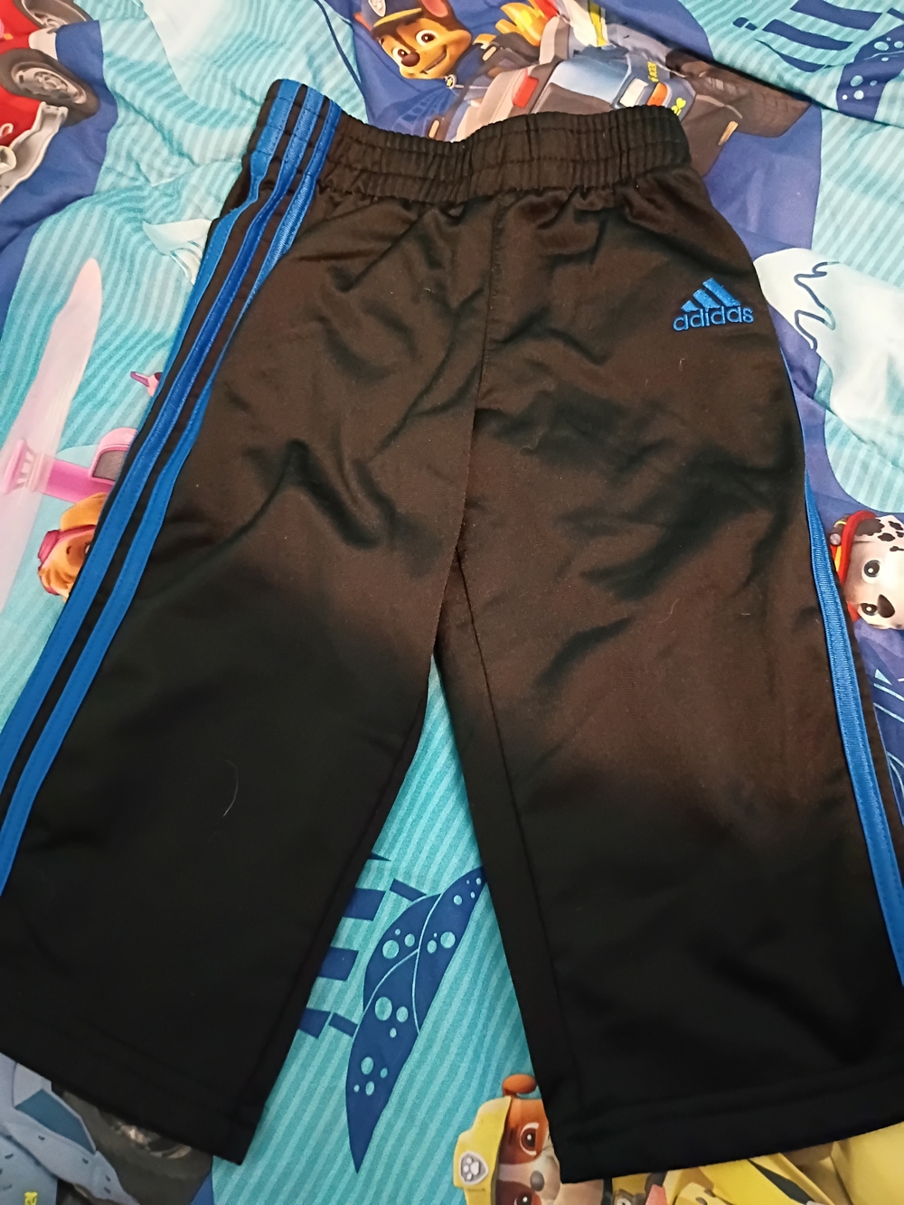 adidas Black Track Pants with Blue Stripes - Kids